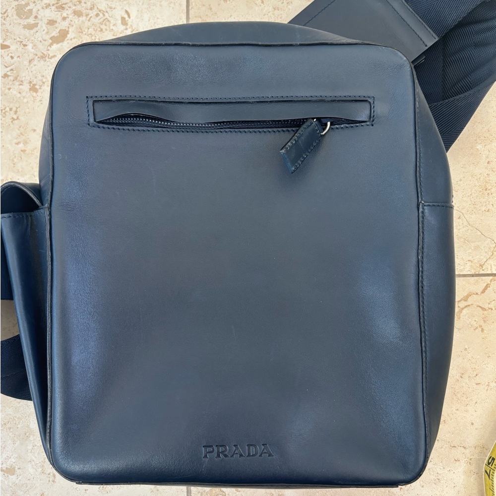 Prada Leather Navy Crossbody Bag with nylon strap Travel